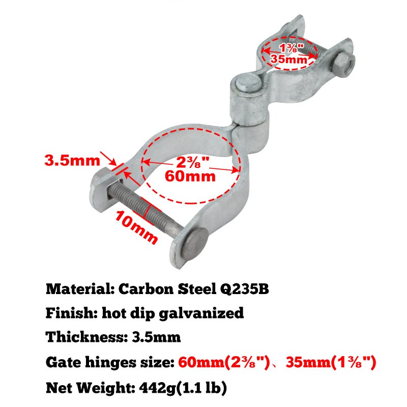 GBGS 4 Sets 2-3/8"" x 1-3/8"" Chain Link Fence Gate Post Hinge,Cattle Corral Rail Hinge,Max Load 220lb - Image 3